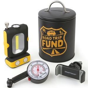 Smart Gear Auto Gift Set  Safety light  Tire Pressure Guage  Coin Bank Can  NEW